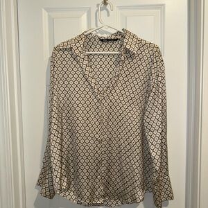 Zara Cream and Black Patterned Button Down Shirt